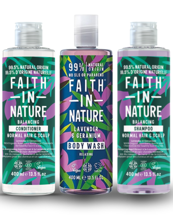 Faith in Nature Gift Set - Λεβάντα & Γεράνι (Shampoo, Conditioner & Body Wash)