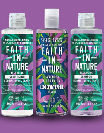 Faith in Nature Gift Set - Λεβάντα & Γεράνι (Shampoo, Conditioner & Body Wash)