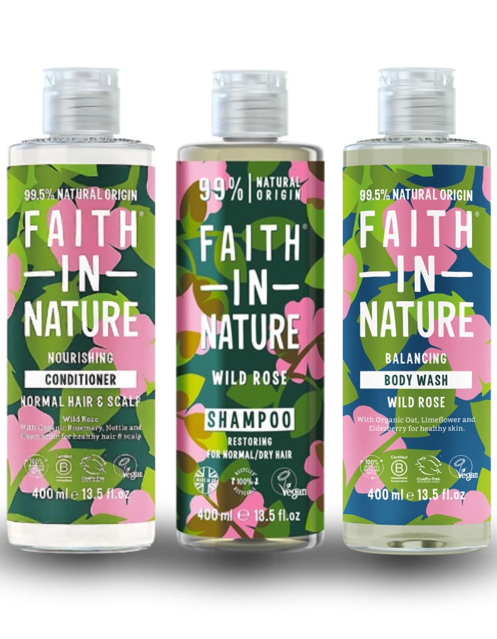 Faith in Nature Gift Set - Άγριο Τριαντάφυλλο (Shampoo, Conditioner & Body Wash)