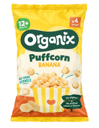 Πολυσυσκευασία Σνακ Καλαμποκιού Puffcorn με Μπανάνα +12τμ  (4x10gr) ΧΓΛ Organix