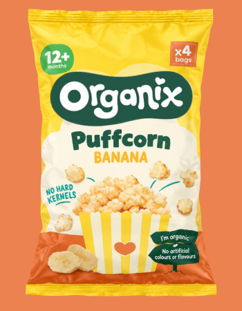 Πολυσυσκευασία Σνακ Καλαμποκιού Puffcorn με Μπανάνα +12τμ  (4x10gr) ΧΓΛ Organix