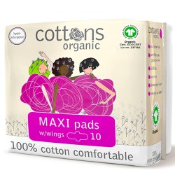 Σερβιέτες από Βιολογικό Βαμβάκι με Φτερά 'Maxi' (10τμχ) Cottons Organic