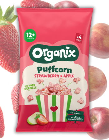 Πολυσυσκευασία Σνακ Καλαμποκιού Puffcorn με Φράουλα & Μήλο +12μ (4x10gr) Organix