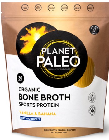 Βιολογική Πρωτεΐνη Ζωμού Οστών 'Bone Broth Sports' με Βανίλια & Μπανάνα (480γρ) Planet Paleo