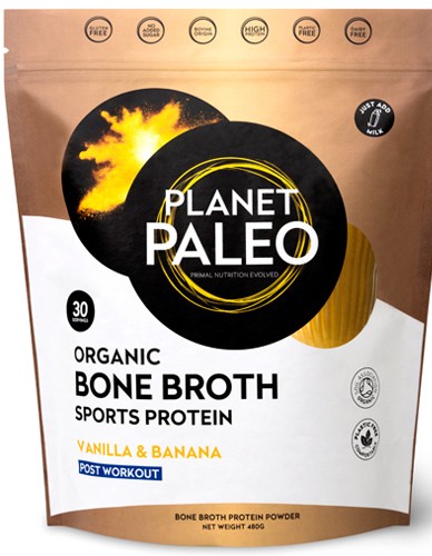Βιολογική Πρωτεΐνη Ζωμού Οστών 'Bone Broth Sports' με Βανίλια & Μπανάνα (480γρ) Planet Paleo