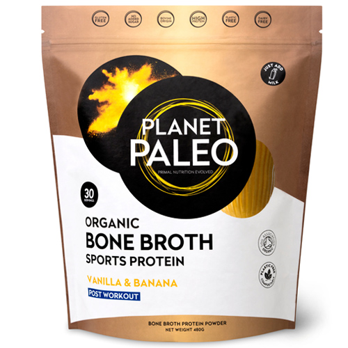 Βιολογική Πρωτεΐνη Ζωμού Οστών 'Bone Broth Sports' με Βανίλια & Μπανάνα (480γρ) Planet Paleo
