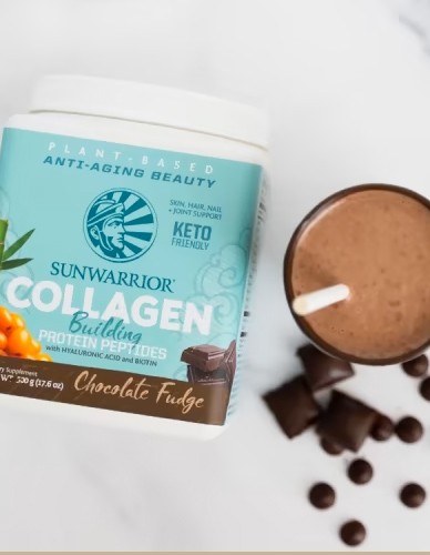 Vegan Πρωτεΐνη με Κολλαγόνο & Υαλουρονικό Οξύ 'Collagen Building Peptides' - Σοκολάτα (500γρ) Sunwarrior