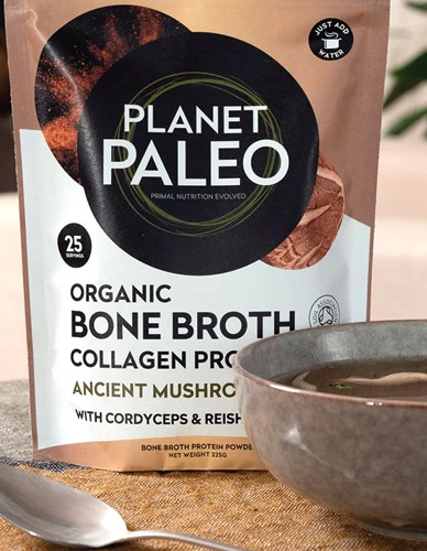 Βιολογικός Ζωμός Οστών 'Bone Broth' με Θεραπευτικά Μανιτάρια (225γρ) Planet Paleo