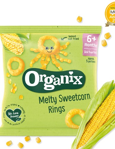 Μαλακά Δαχτυλίδια Καλαμποκιού 'Melty Sweetcorn' +6μ (8x20γρ) Organix