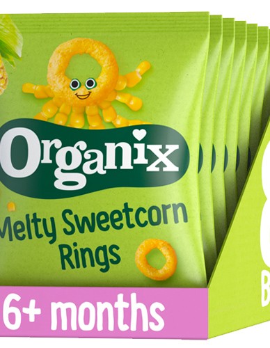 Μαλακά Δαχτυλίδια Καλαμποκιού 'Melty Sweetcorn' +6μ (8x20γρ) Organix