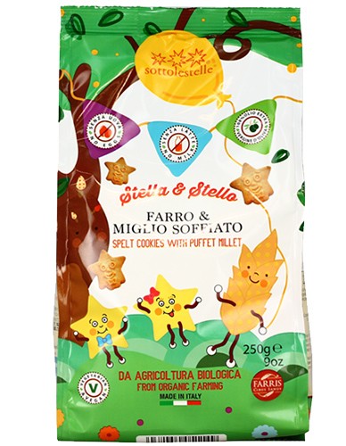 Vegan Μπισκότα Αστεράκια με Σπελτ & Κεχρί 'Stella & Stello' - Χωρίς Ζάχαρη (250γρ) Sottolestelle