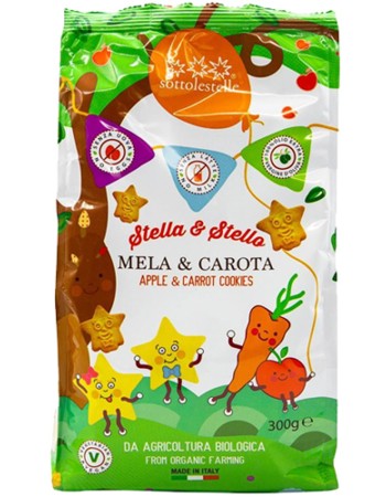 Vegan Μπισκότα Αστεράκια με Μήλο & Καρότο 'Stella & Stello' - Χωρίς Ζάχαρη (300γρ) Sottolestelle