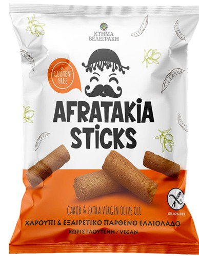 Κριτσινάκια 'Afratakia' με Χαρούπι - Χωρίς Γλουτένη (80γρ) Κτήμα Βελεγράκη