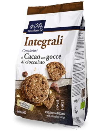 Vegan Μπισκότα Ολικής με Κακάο, Κρισπ Ρυζιού & Κομμάτια Σοκολάτας (300γρ) Sottolestelle