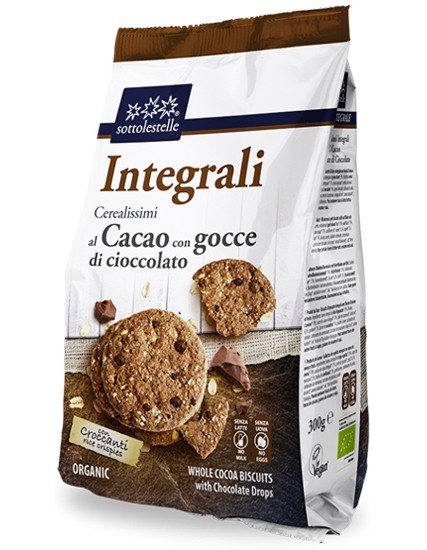 Vegan Μπισκότα Ολικής με Κακάο, Κρισπ Ρυζιού & Κομμάτια Σοκολάτας (300γρ) Sottolestelle