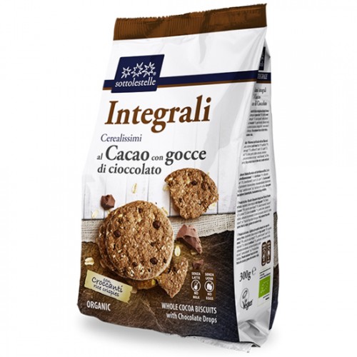 Vegan Μπισκότα Ολικής με Κακάο, Κρισπ Ρυζιού & Κομμάτια Σοκολάτας (300γρ) Sottolestelle