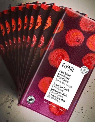 Μαύρη Σοκολάτα 70% Κακάο & Κράνμπερι (80γρ) Vivani