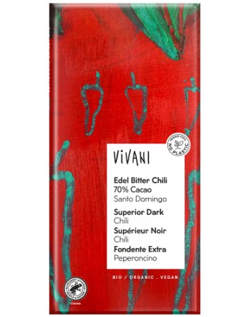 Σοκολάτα Μαύρη 70% με Τσίλι (80γρ) Vivani