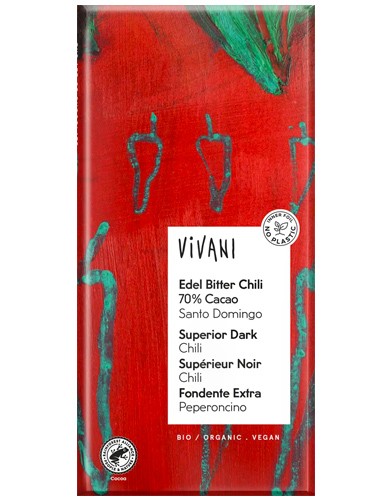 Σοκολάτα Μαύρη 70% με Τσίλι (80γρ) Vivani