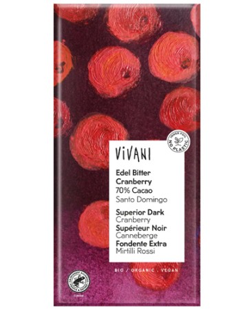 Μαύρη Σοκολάτα 70% Κακάο & Κράνμπερι (80γρ) Vivani
