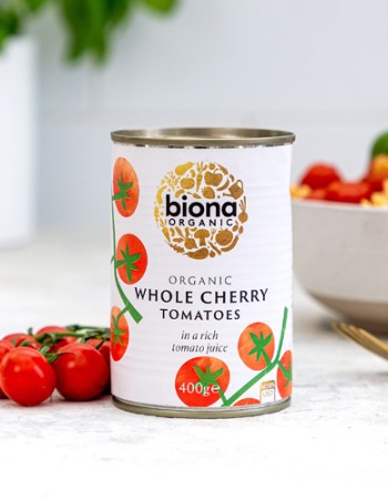 Τοματίνια Cherry σε Χυμό Τομάτας (400γρ) Biona