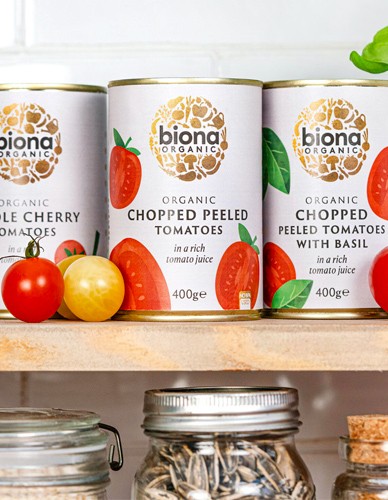 Τοματίνια Cherry σε Χυμό Τομάτας (400γρ) Biona