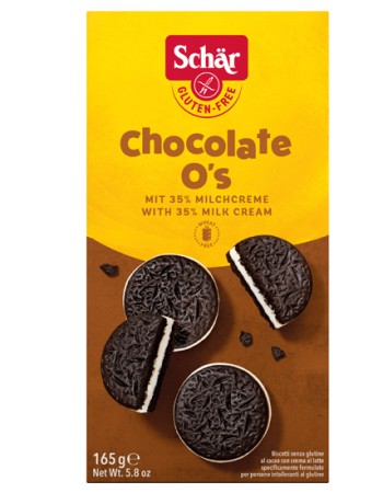 Μπισκότα Κακάο με γέμιση Κρέμας Γάλακτος 'Chocolate O's' - Χωρίς Γλουτένη (165γρ) Schar