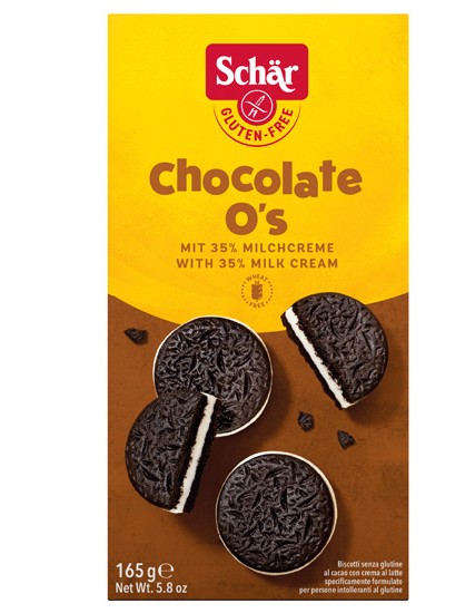 Μπισκότα Κακάο με γέμιση Κρέμας Γάλακτος 'Chocolate O's' - Χωρίς Γλουτένη (165γρ) Schar