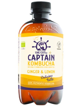 Κομπούχα γεύση 'Τζίντζερ - Λεμόνι' (400ml) Captain Kombucha