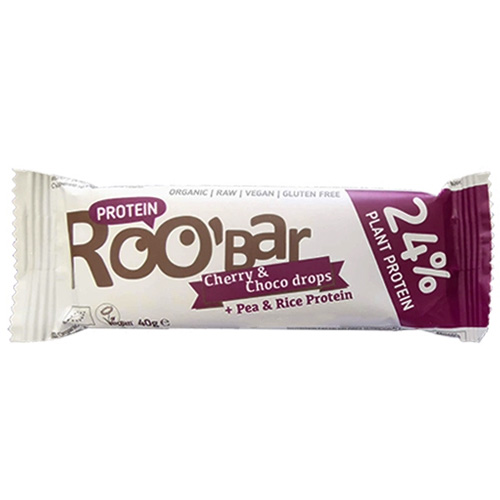 Vegan/Ωμή Μπάρα Πρωτεΐνης με Κεράσι κ' Σταγόνες Σοκολάτας (40γρ) Roobar
