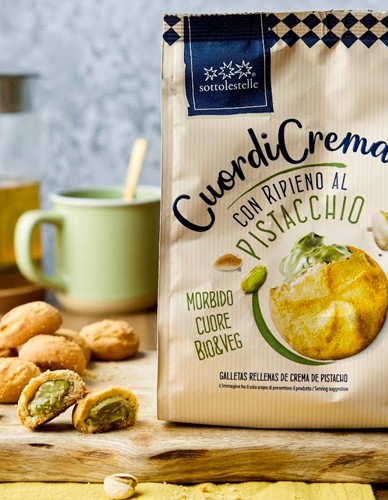 Vegan Μπισκότα με Γέμιση Κρέμας Φιστικιού 'Cuordi Crema' (200γρ) Sottolestelle