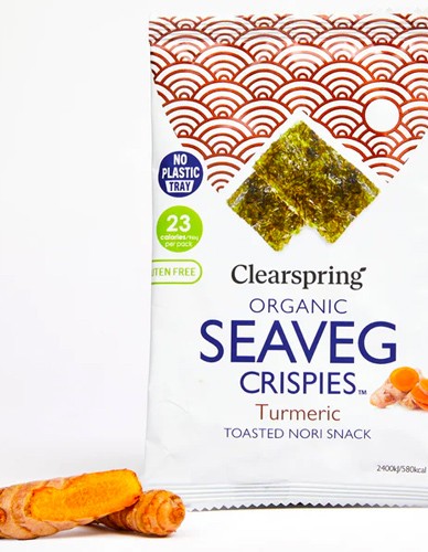 Τραγανό Σνακ από Φύκια Nori 'Seaveg Crispies' - Κουρκουμάς (4γρ) Clearspring