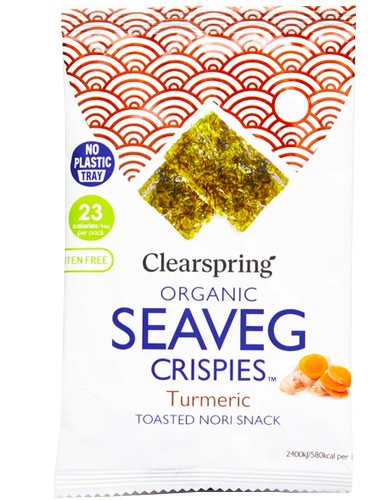 Τραγανό Σνακ από Φύκια Nori 'Seaveg Crispies' - Κουρκουμάς (4γρ) Clearspring