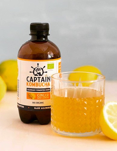 Κομπούχα γεύση 'Τζίντζερ - Λεμόνι' (400ml) Captain Kombucha