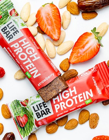 Vegan Μπάρα 'Πρωτεΐνης Φράουλα' Lifebar - Χωρίς Γλουτένη/Ζάχαρη (40γρ) Lifefood