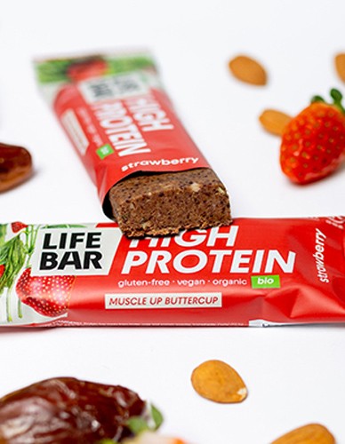 Vegan Μπάρα 'Πρωτεΐνης Φράουλα' Lifebar - Χωρίς Γλουτένη/Ζάχαρη (40γρ) Lifefood