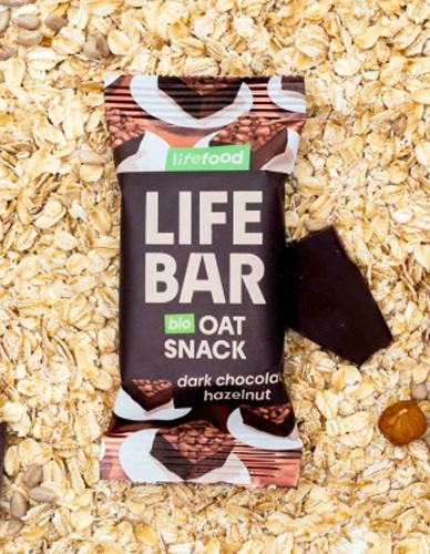 Vegan Μπάρα Βρώμης 'Μαύρη Σοκολάτα & Φουντούκι' Lifebar - Χωρίς Γλουτένη (40γρ) Lifefood