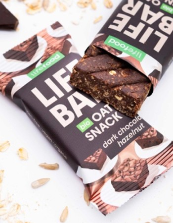 Vegan Μπάρα Βρώμης 'Μαύρη Σοκολάτα & Φουντούκι' Lifebar - Χωρίς Γλουτένη (40γρ) Lifefood